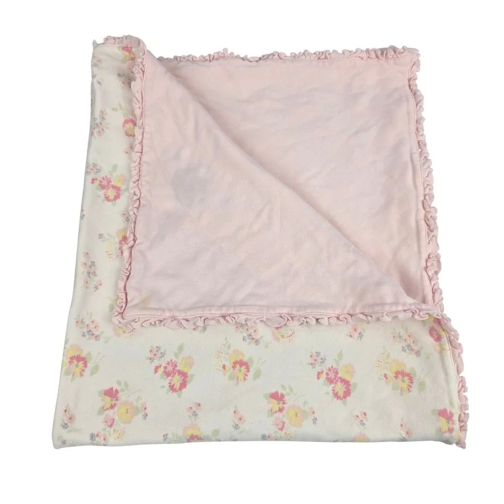 Vintage Baby Gap Blanket Pink Flowers Floral 2-ply Cotton Ruffle Y2K Shabby